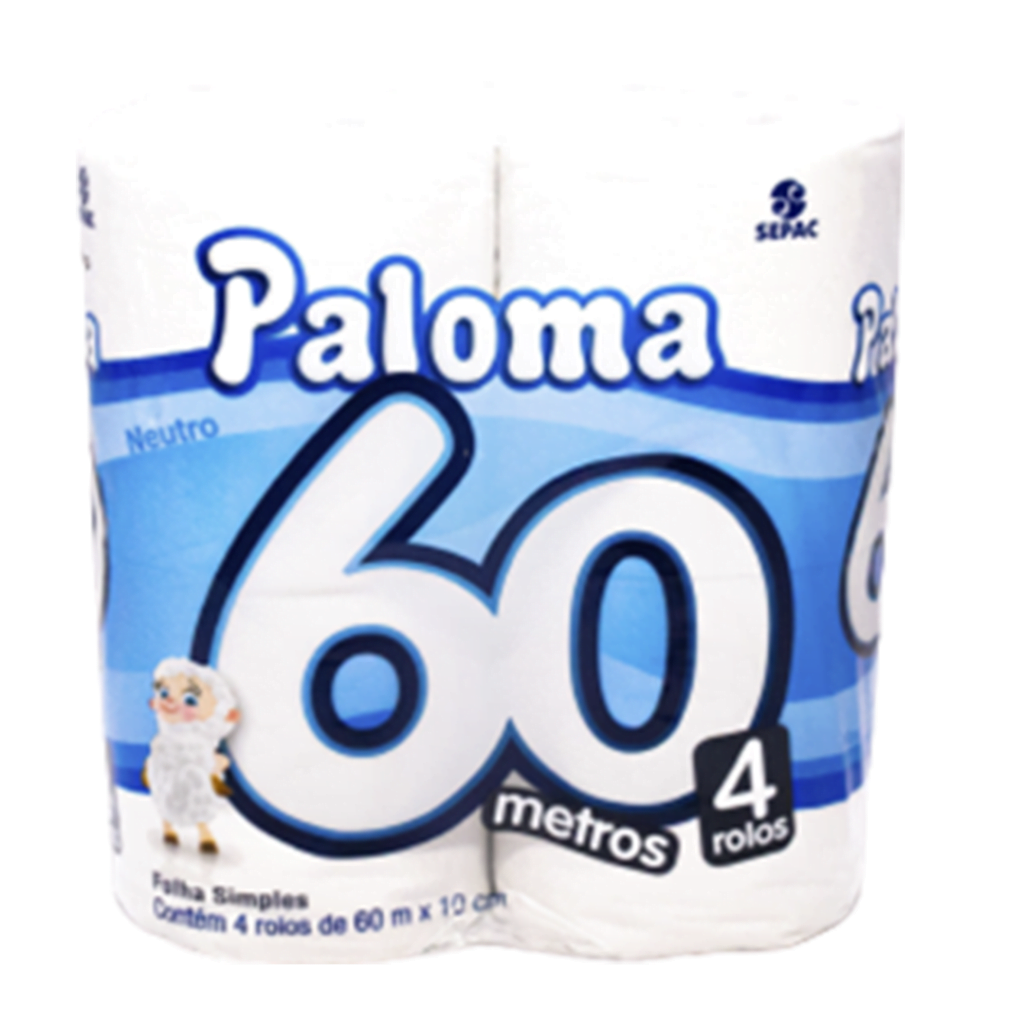 PAPEL HIGIENICO FOLHA SIMPLES PALOMA 4 ROLOS DE 60M Ever Limp